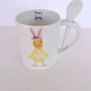 Happy Spring Arlington Design Mug with Stir Spoon Easter Bunny Coffee Tea White